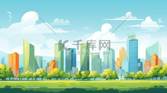 低碳环保logo插画图片_绿色环保清新城市摩天大楼插画23