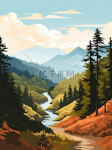 森林海报插画图片_阳光明媚的秋天森林海报9