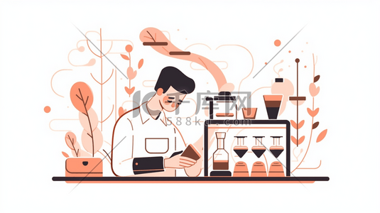 咖啡咖啡机插画图片_扁平化冲咖啡的办公人士插画5