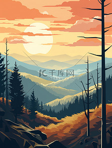 阳光明媚的天空插画图片_阳光明媚的秋天森林海报1