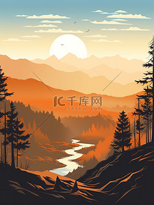 阳光明媚的天空插画图片_阳光明媚的秋天森林海报11