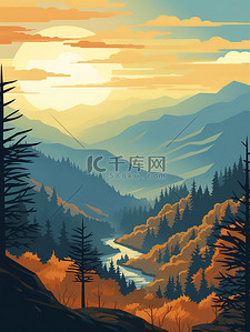 阳光明媚的天空插画图片_阳光明媚的秋天森林海报7
