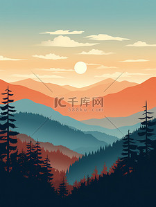 阳光明媚的天空插画图片_阳光明媚的秋天森林海报5
