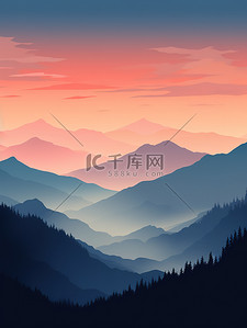 伟大的祖国插画图片_壮观的山脉高山群山2