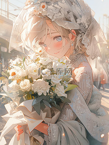 漂亮的鲜花插画图片_漂亮的女孩拿着一束鲜花11