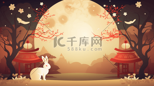古风手绘中秋节圆月下兔子插画11