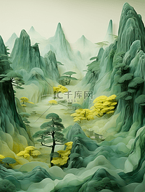中国风青山绿水风景插画28