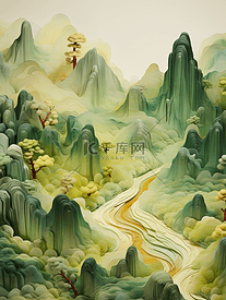 中国风青山绿水风景插画3