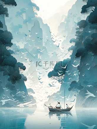 山水画小舟图片_山水画小舟素材-山水画小舟图片大全-千库网