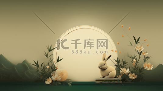 夜空古风插画图片_古风手绘中秋节圆月下兔子插画10