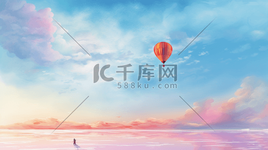 热气球天空插画图片_手绘唯美夕阳下的热气球插画1