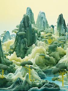 中国风青山绿水风景插画24