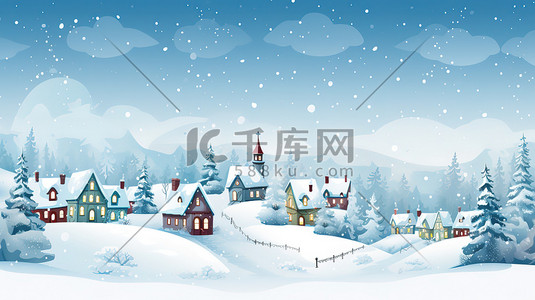 冬季下雪美丽的村庄节气海报1