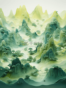 中国风青山绿水风景插画10