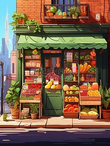 可爱的水果商店卡通插画7
