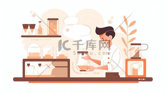 扁平化冲咖啡的打工人插画10