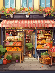 商店卡通插画图片_可爱的水果商店卡通插画9