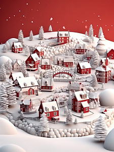相间肥牛插画图片_红白相间的雪村圣诞节主题15