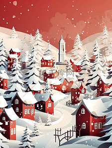 黑紫相间插画图片_红白相间的雪村圣诞节主题2