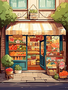 商店卡通插画图片_可爱的水果商店卡通插画13