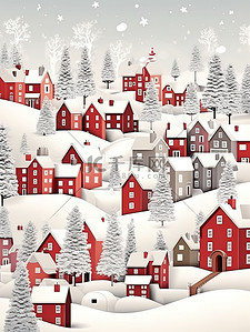 红白相间的雪村圣诞节主题10