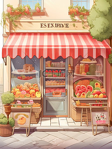 商店卡通插画图片_可爱的水果商店卡通插画3