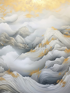 奢华金色笔触抽象中国山水画4