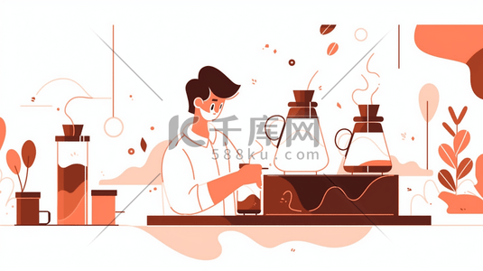 扁平化冲咖啡的打工人插画1