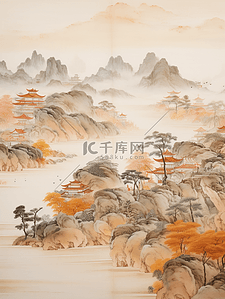 秋季中国风山水风景插画19