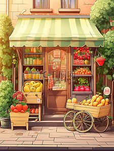 可爱的水果商店卡通插画15