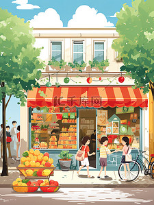 可爱的水果商店卡通插画14