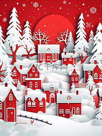 红白相间的雪村圣诞节主题13