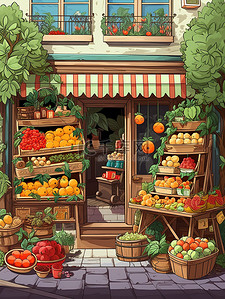 商店卡通插画图片_可爱的水果商店卡通插画16
