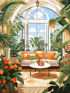 地中海插画图片_地中海风格舒适的客厅11