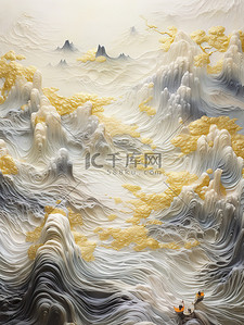 奢华金色笔触抽象中国山水画18