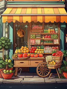 卡通裁缝裁缝店插画图片_可爱的水果商店卡通插画17