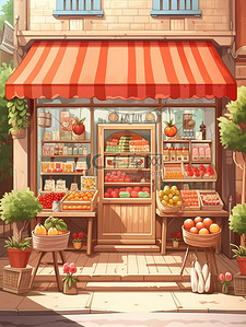 卡通商店的插画图片_可爱的水果商店卡通插画2