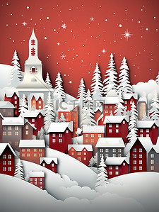 相间肥牛插画图片_红白相间的雪村圣诞节主题3
