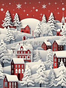 红蓝主题婚礼插画图片_红白相间的雪村圣诞节主题4