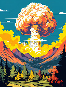 火山爆发插画图片_巨大的蘑菇云火山爆发7