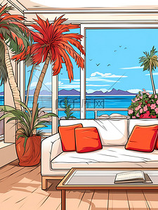 客厅白色插画图片_地中海风格舒适的客厅12