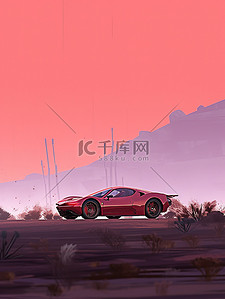 沙漠夜晚沙漠插画图片_旅行在沙漠中的汽车日落2