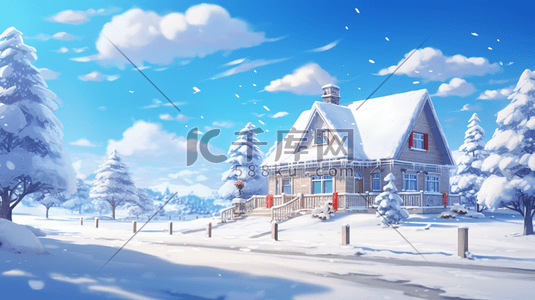 冬季唯美房屋建筑雪景插画12