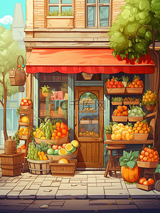 商店卡通插画图片_可爱的水果商店卡通插画6