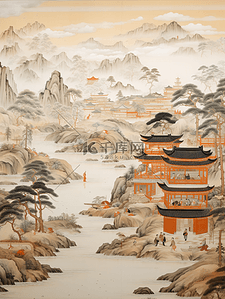 秋季优惠插画图片_秋季中国风山水风景插画29