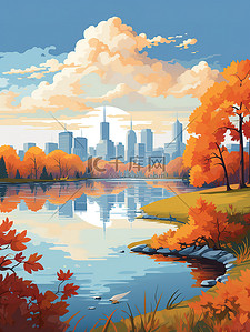 8落叶插画图片_城市中央公园的秋天8