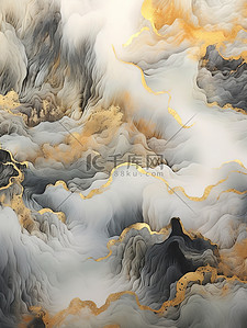 奢华金色笔触抽象中国山水画10