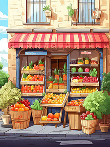 商店卡通插画图片_可爱的水果商店卡通插画4