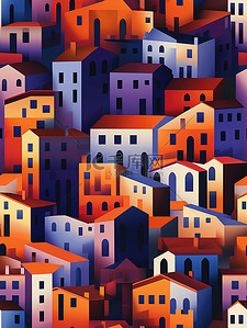 山丘上的房子插画图片_山丘上一座城镇的插图20