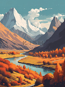 颜插画图片_秋天的山谷五颜六色的秋叶2